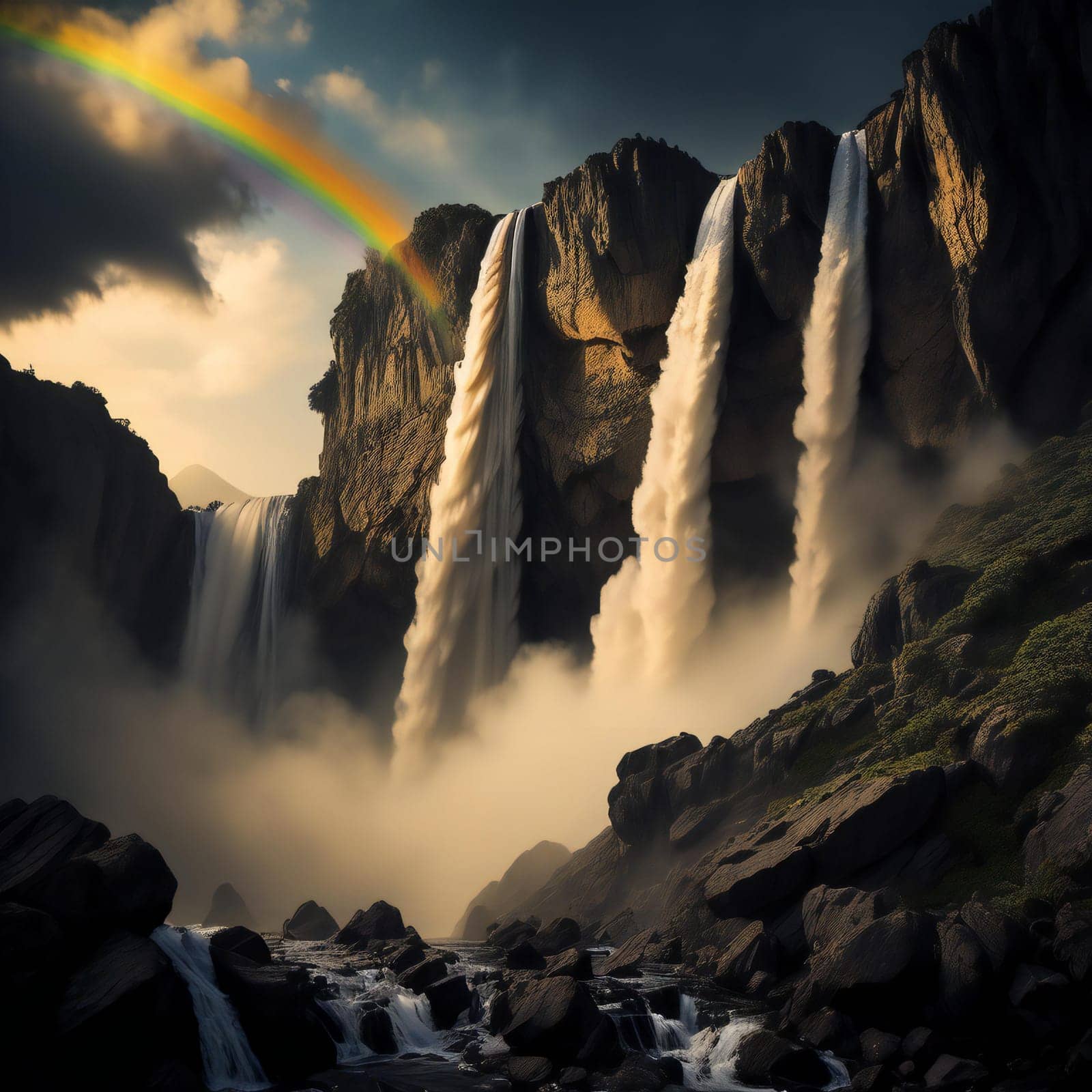 Rainbow over Victoria Falls, generative ai
