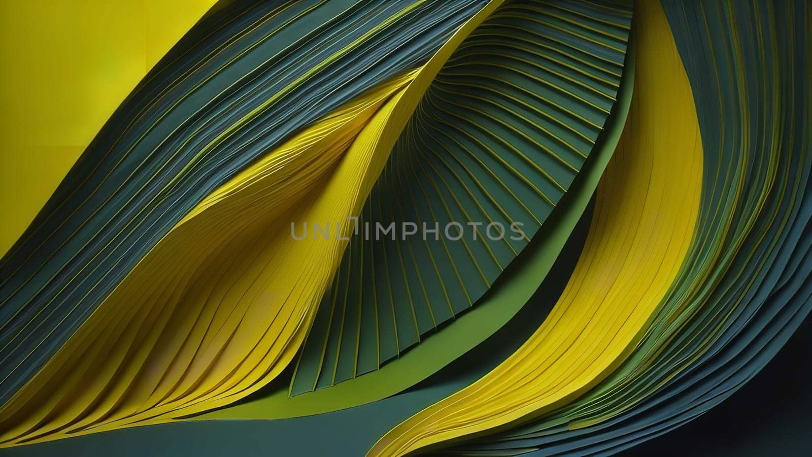 Abstract wavy surface made of yellow and green paper sheets. generative ai by sanisra