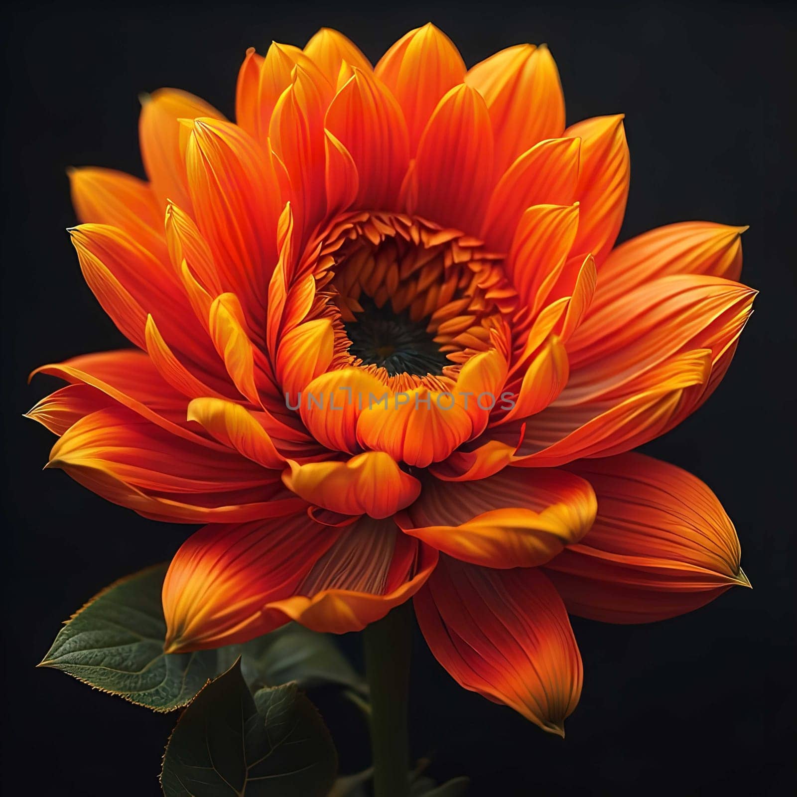 Beautiful orange flower on a black background. Close-up. generative ai