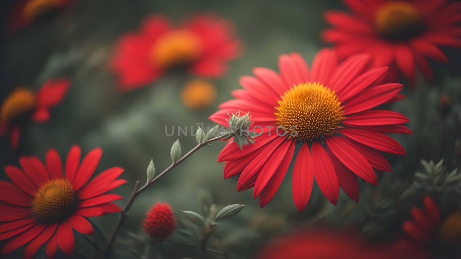 Beautiful red echinacea flowers in the garden. Floral background. generative ai