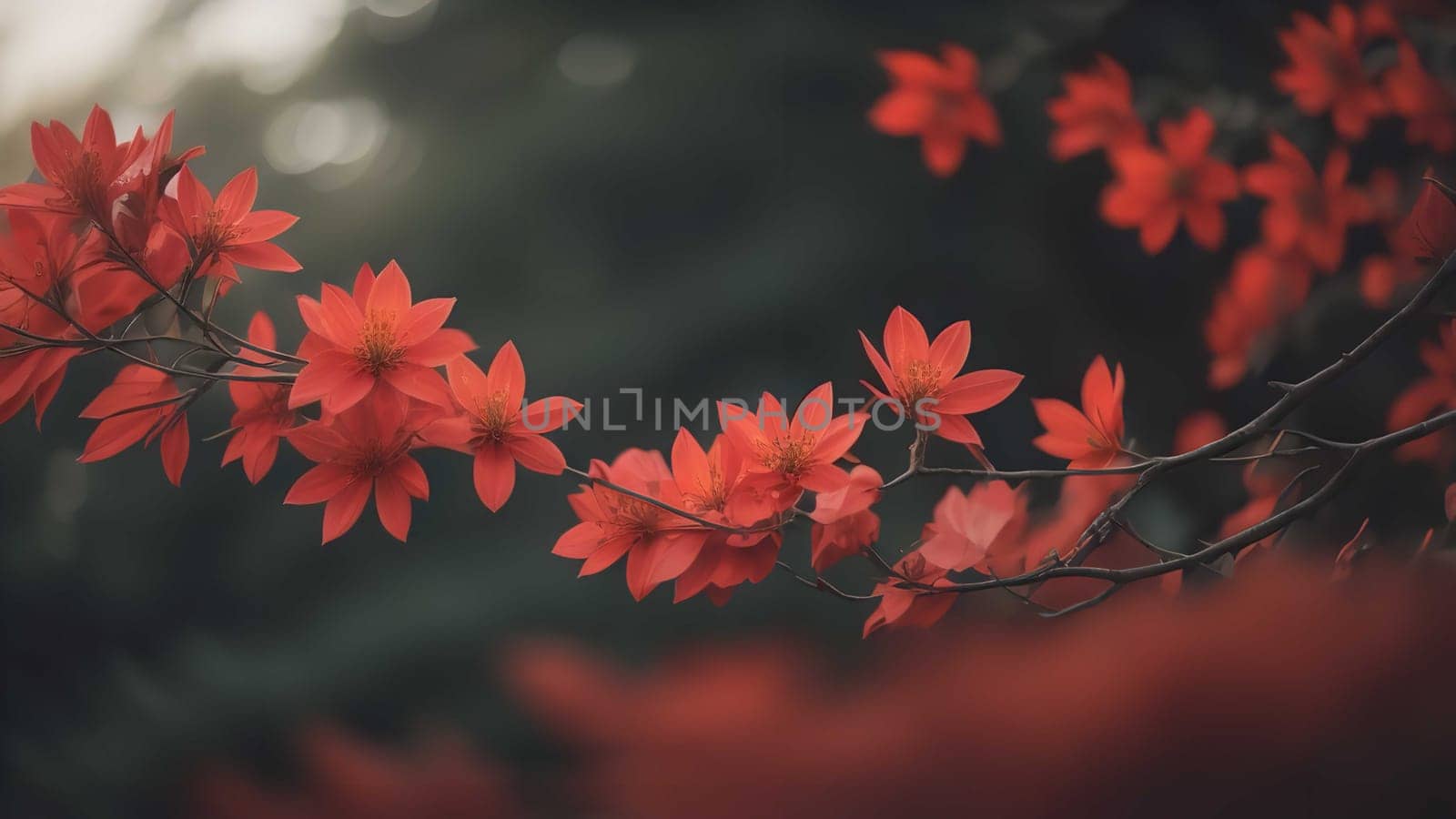 Beautiful red flowers in the garden. Nature background. Toned. generative ai by sanisra