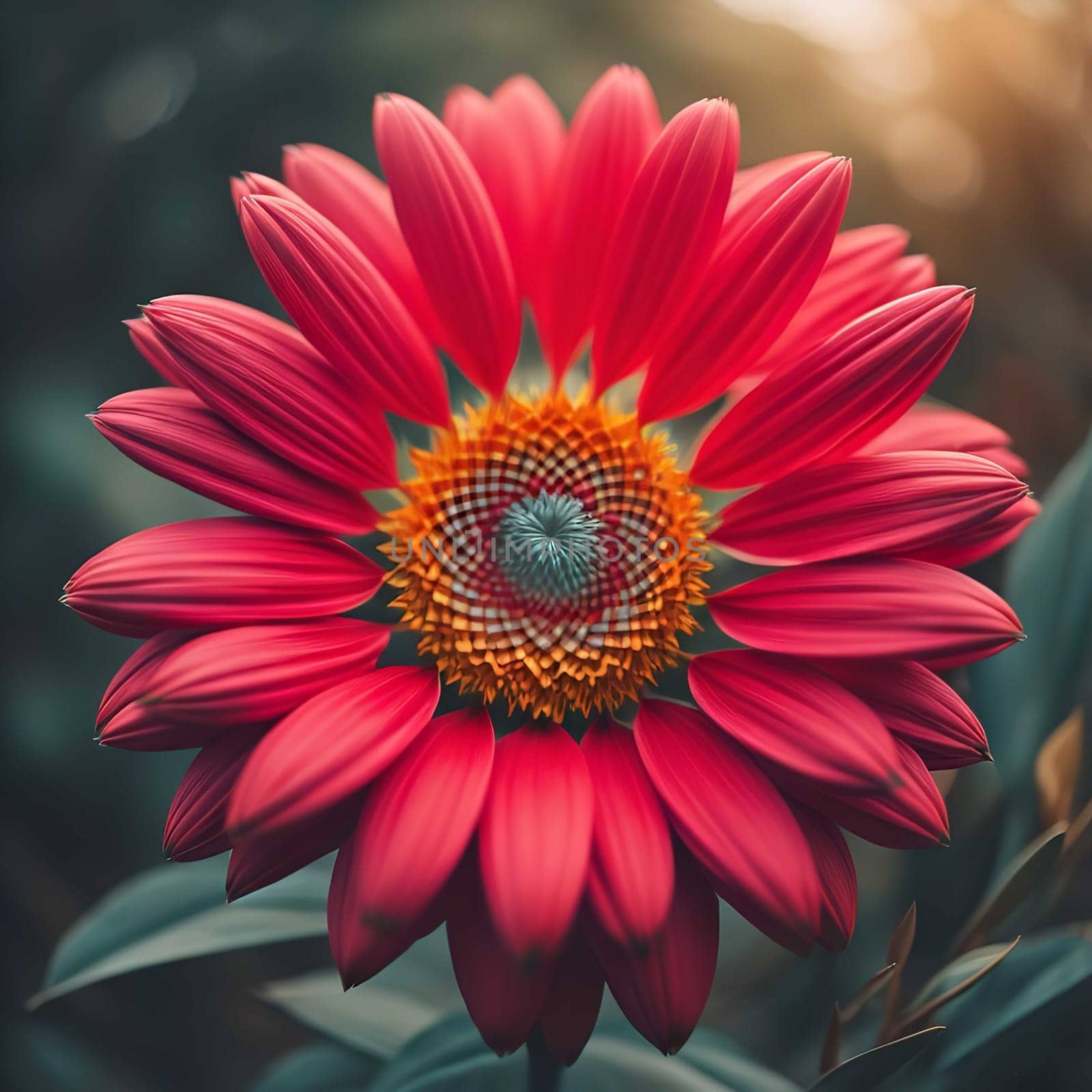 Beautiful red sunflower in the garden. Floral background. generative ai