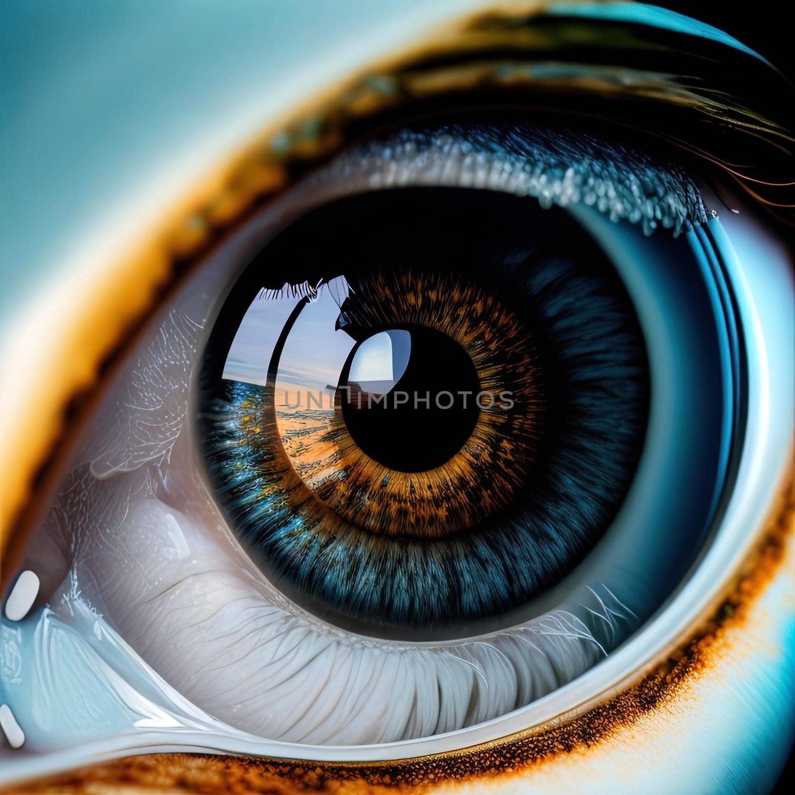 Close up of human eye with blue iris. generative ai