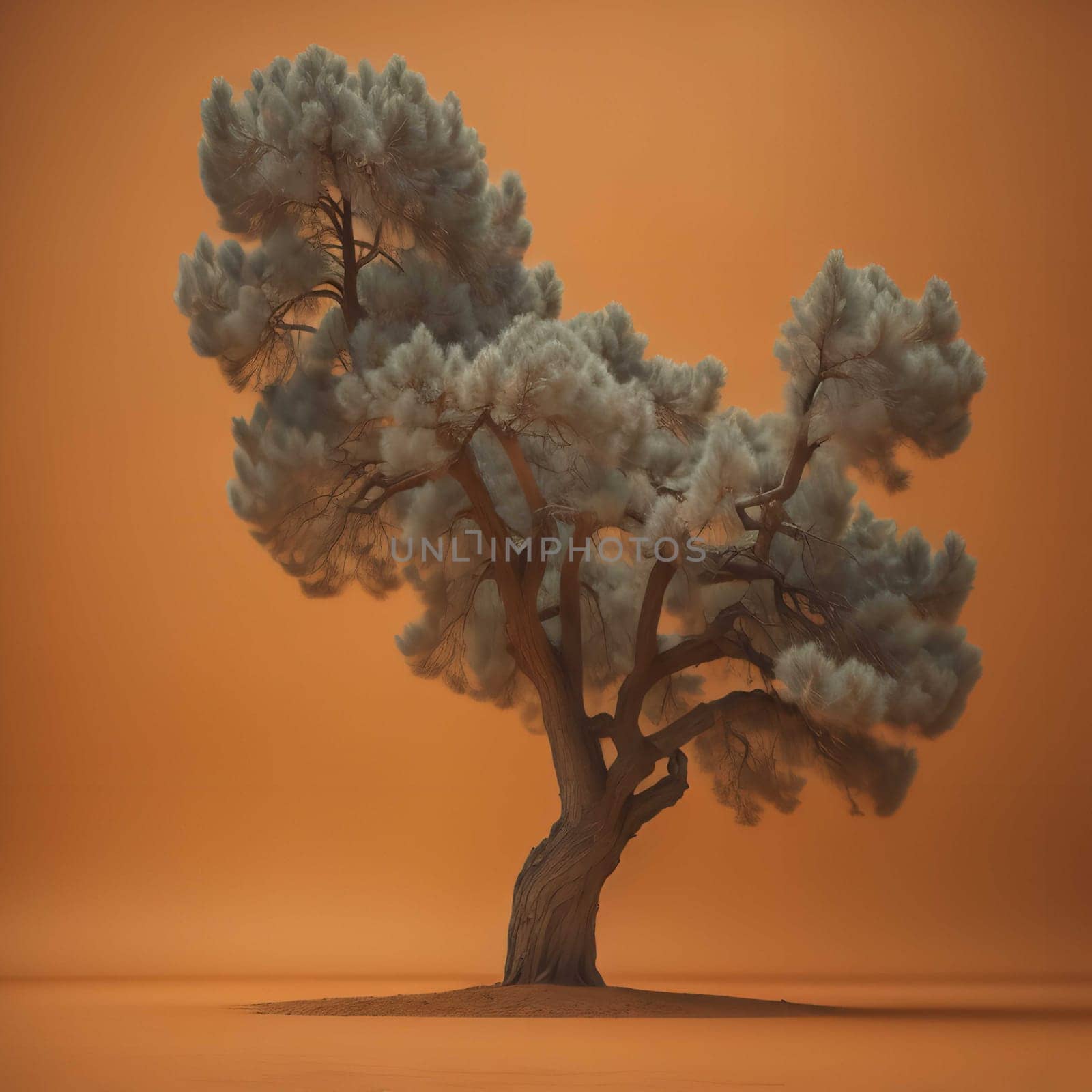 Pine tree on orange background, generative ai by sanisra
