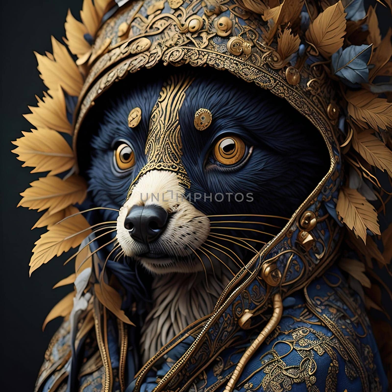 a female lion wearing a russian helmet with feathers. generative ai