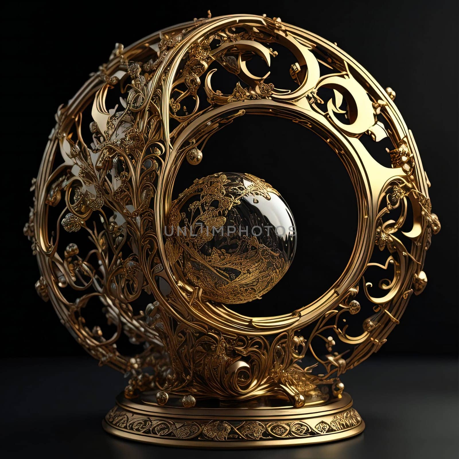 golden globe on black background. generative ai