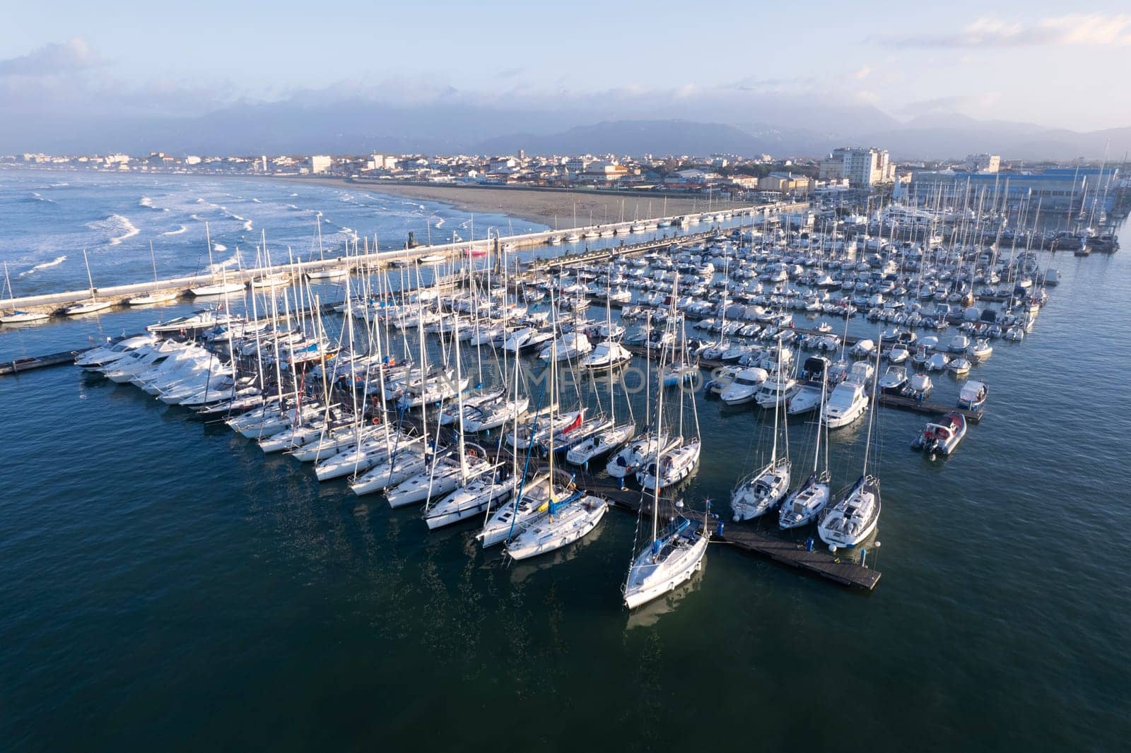 Aerial view of the tourist port of Viareggio Tuscany Italy  by fotografiche.eu