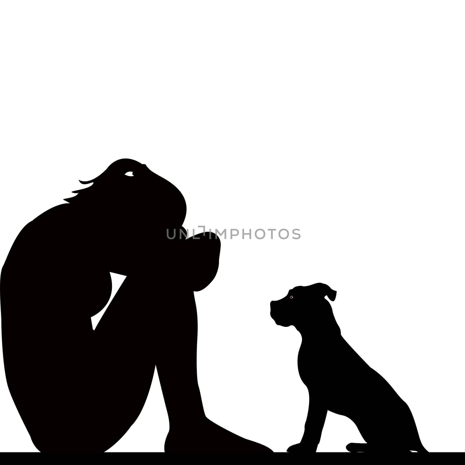Sad woman silhouette with dog by hibrida13