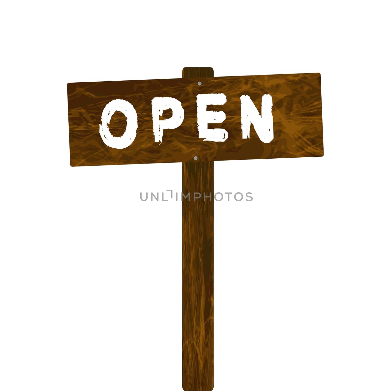 Open wooden sign isolated on white background