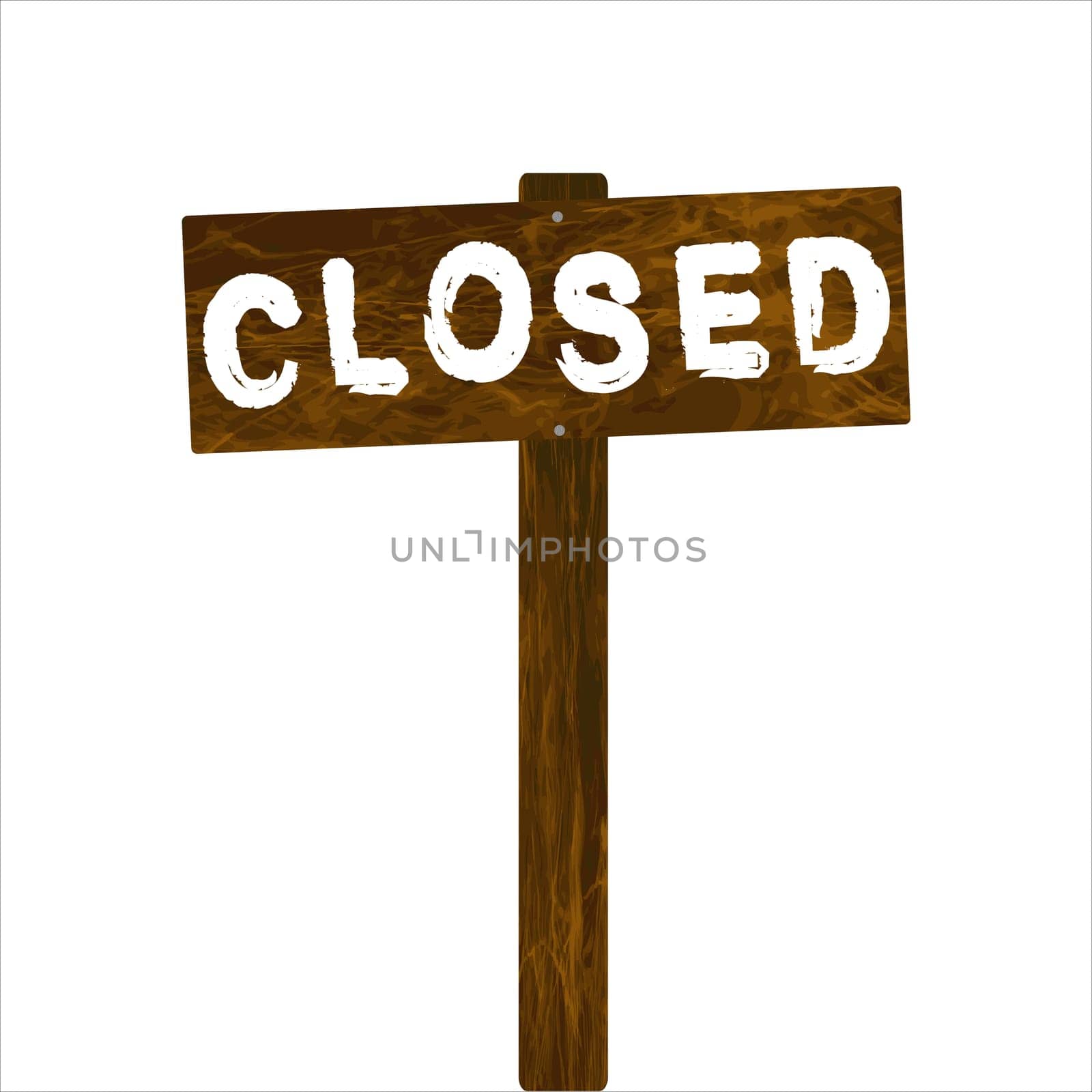 Closed wooden sign isolated on white background