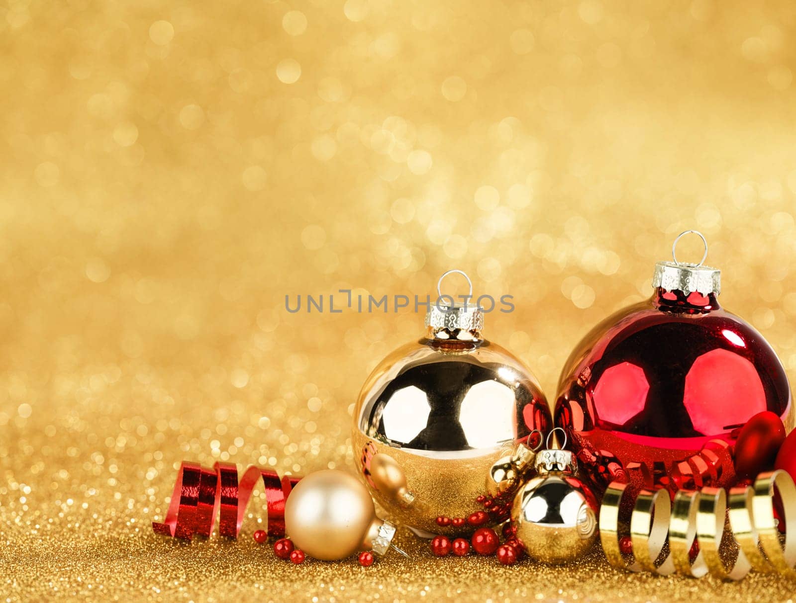 red and gold balls on bokeh background by Yellowj