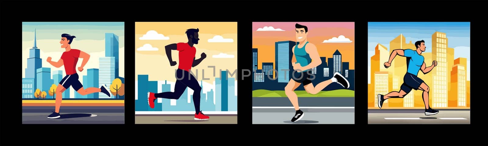Banner Runners set. Flat concept illustrations athletes running in park by EkaterinaPereslavtseva
