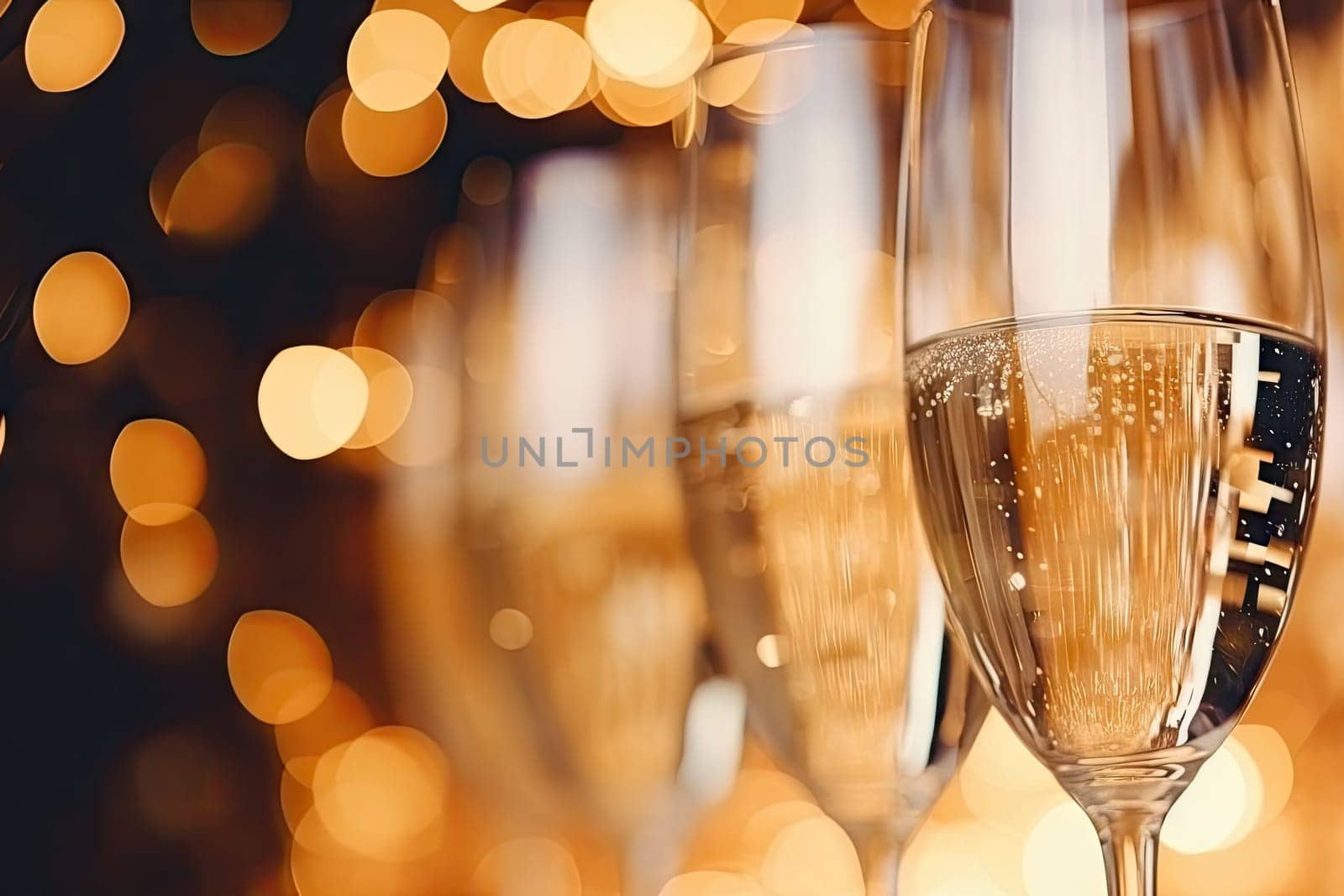 Close up of people toasting with christmas champagne glasses. Generative AI by nateemee