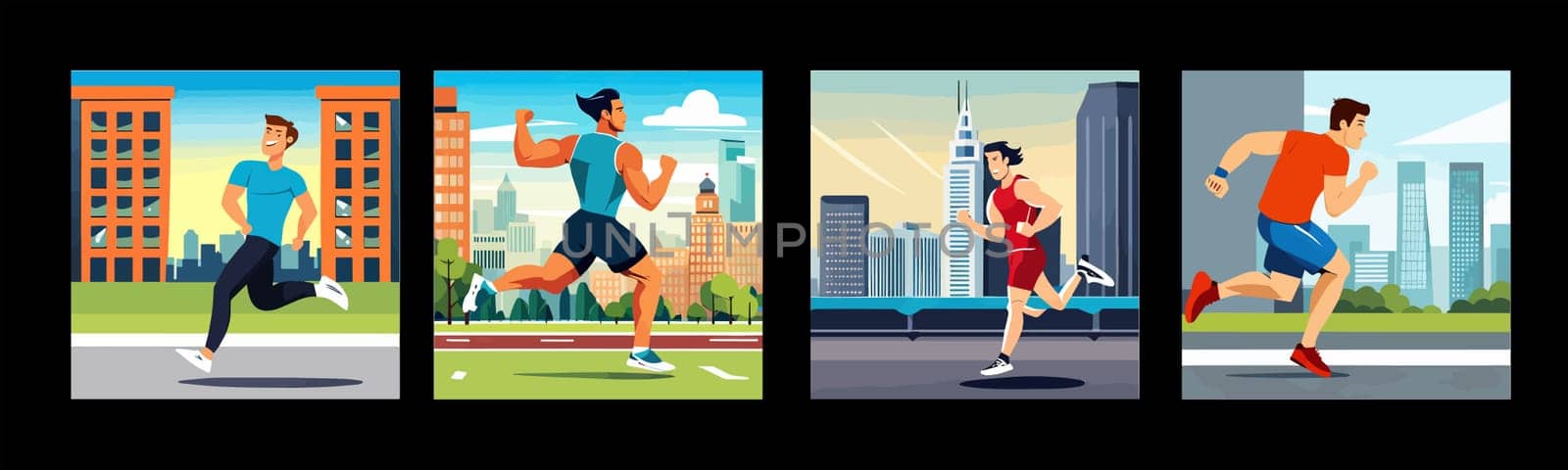 Banner Runners set. Flat concept illustrations athletes running in park by EkaterinaPereslavtseva