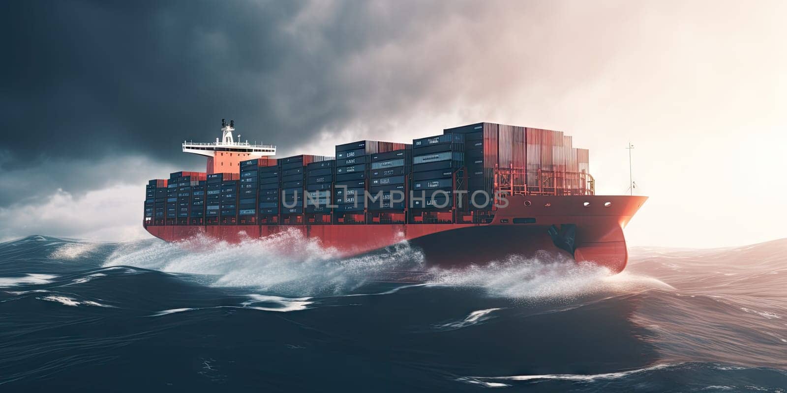 Industrial port with Logistics and transportation of International Container Cargo ship , commercial dock, harbor, cargo container, shipping. Generative ai by nateemee