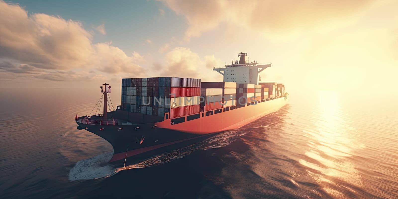 Industrial port with Logistics and transportation of International Container Cargo ship , commercial dock, harbor, cargo container, shipping. Generative ai.