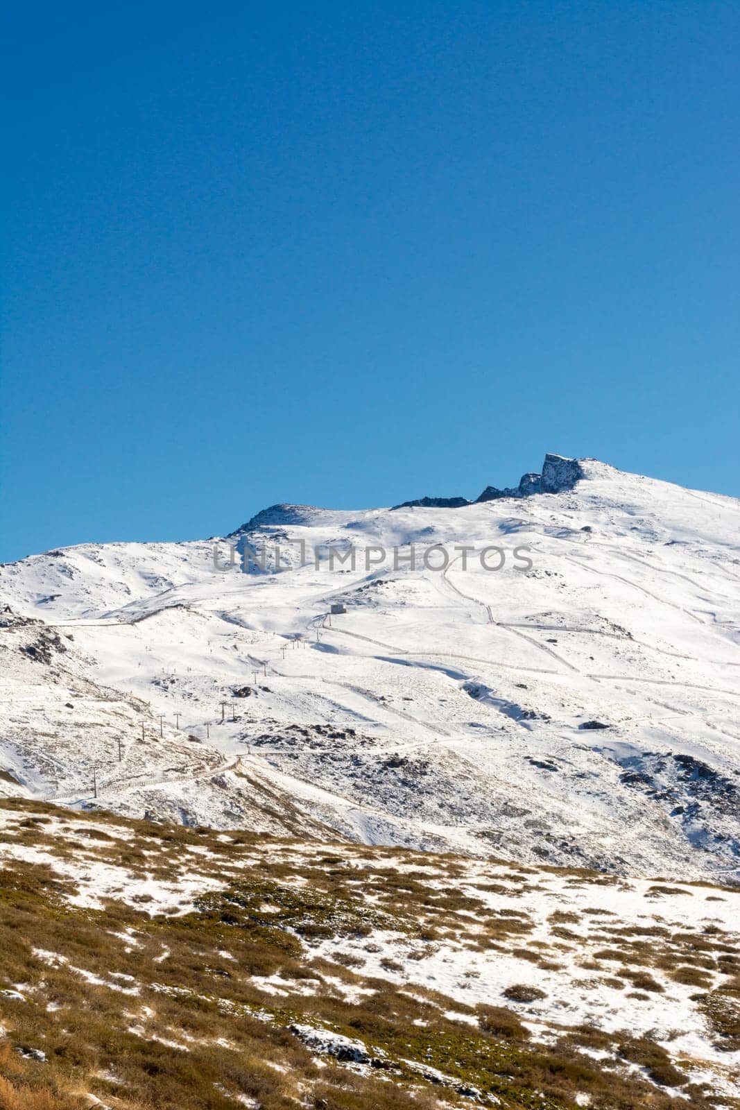 Snowy mountain. Veleta peak in Sierra Nevada.,
