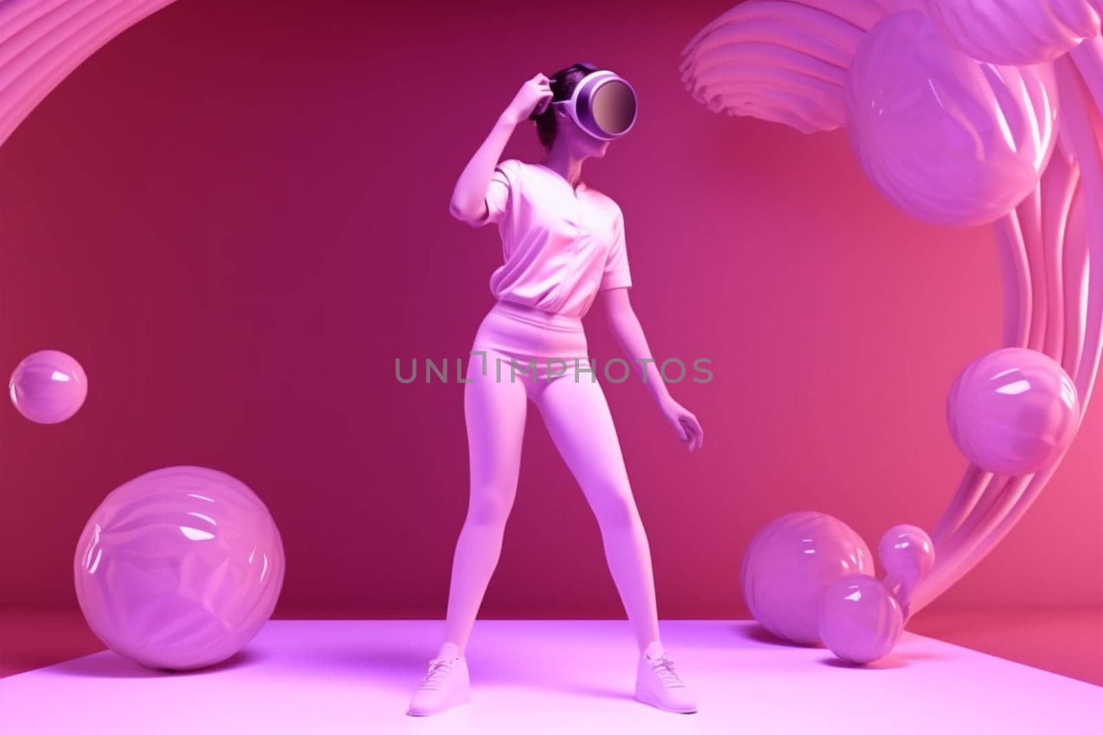 innovation woman reality virtual digital game glasses vr neon cyberspace sport. Generative AI. by Vichizh