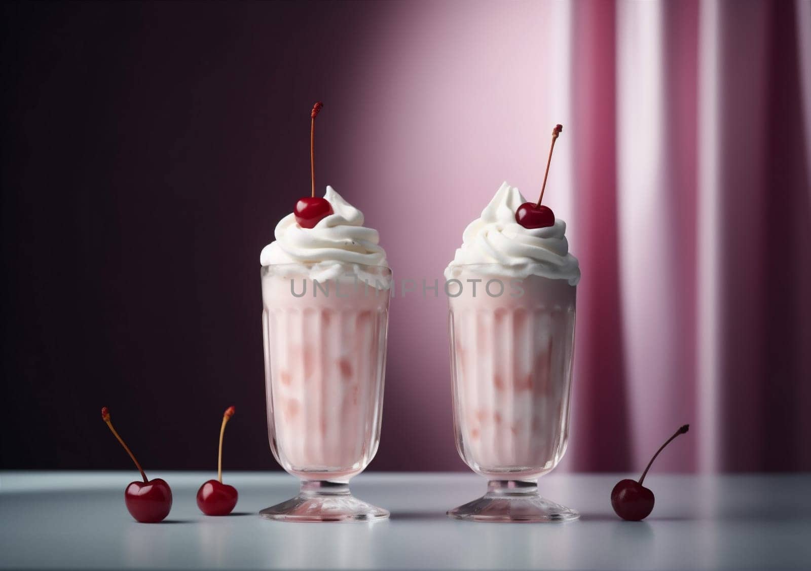 retro cocktail ice beverage sweet pink cream glass drink milkshake. Generative AI. by Vichizh