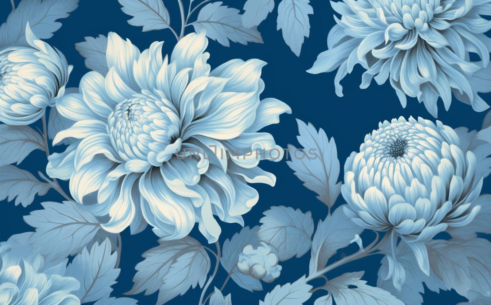 garden leaf pattern illustration design background blue flower seamless floral vintage. Generative AI. by Vichizh