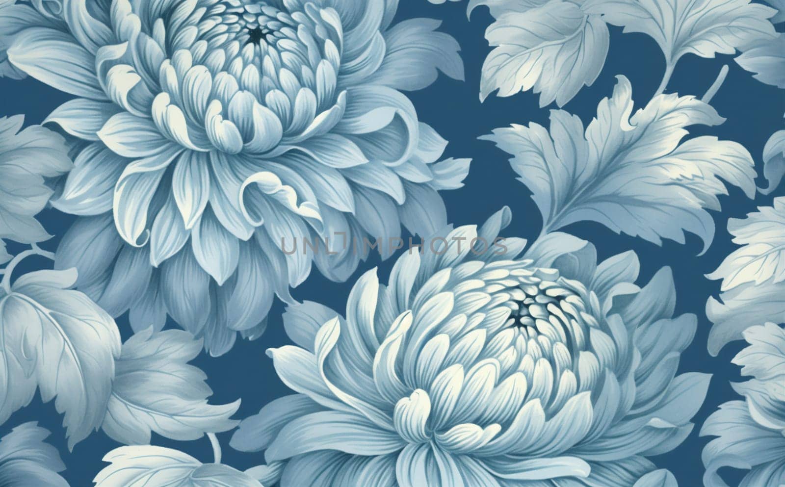 floral set vintage background flower leaf blue illustration design pattern seamless. Generative AI. by Vichizh
