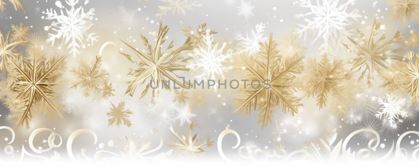 holiday white snow star snowflake christmas winter gold decoration abstract background. Generative AI. by Vichizh