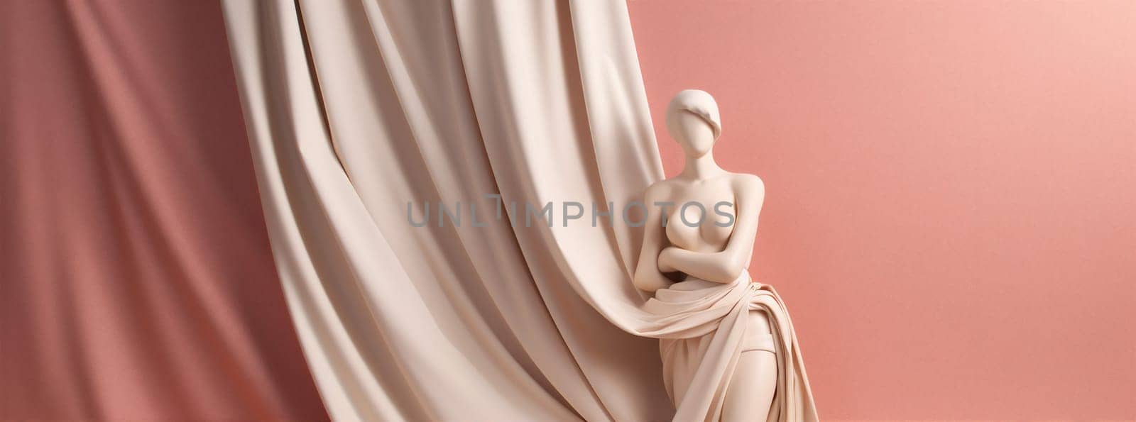 wind woman fantasy flying beauty dress flowing background beige isolated fashion fabric. Generative AI. by Vichizh