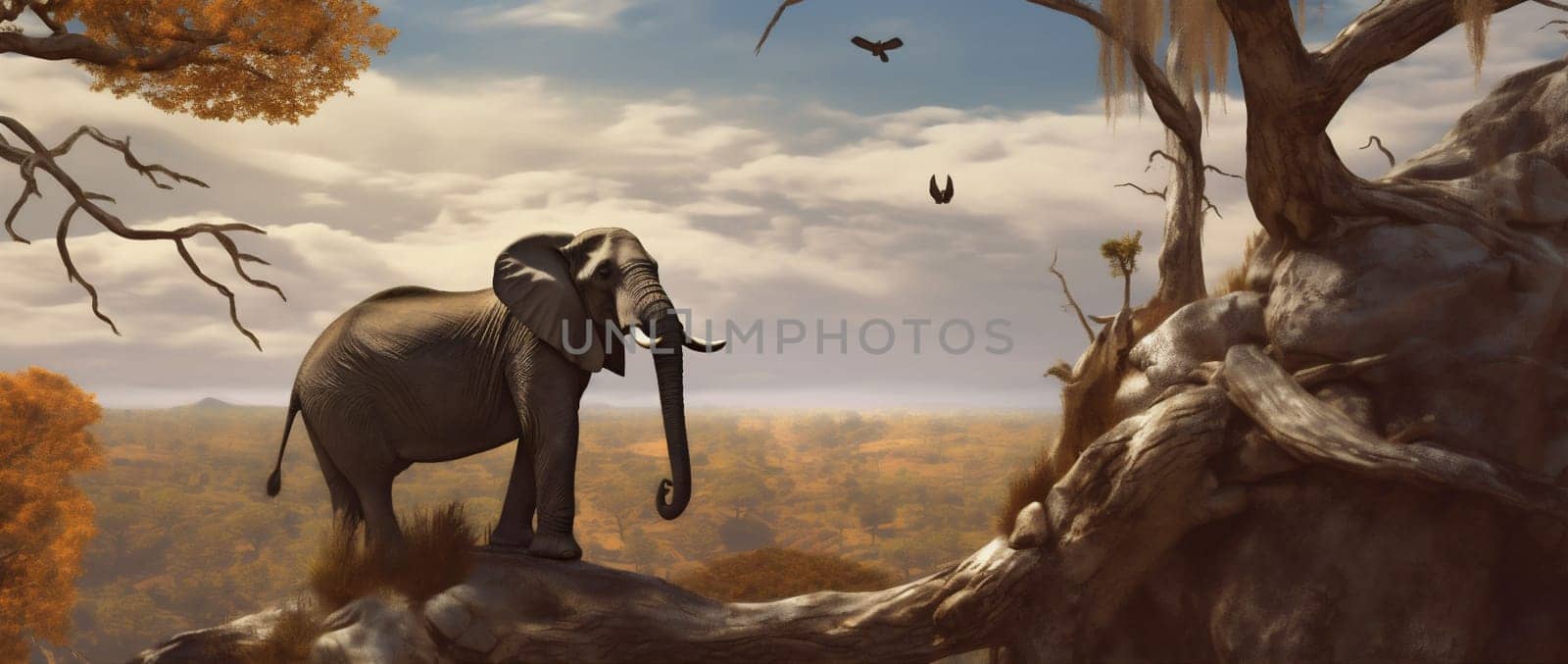 tree stability solitude dream nature concept surreal elephant impossible surrealism. Generative AI. by Vichizh