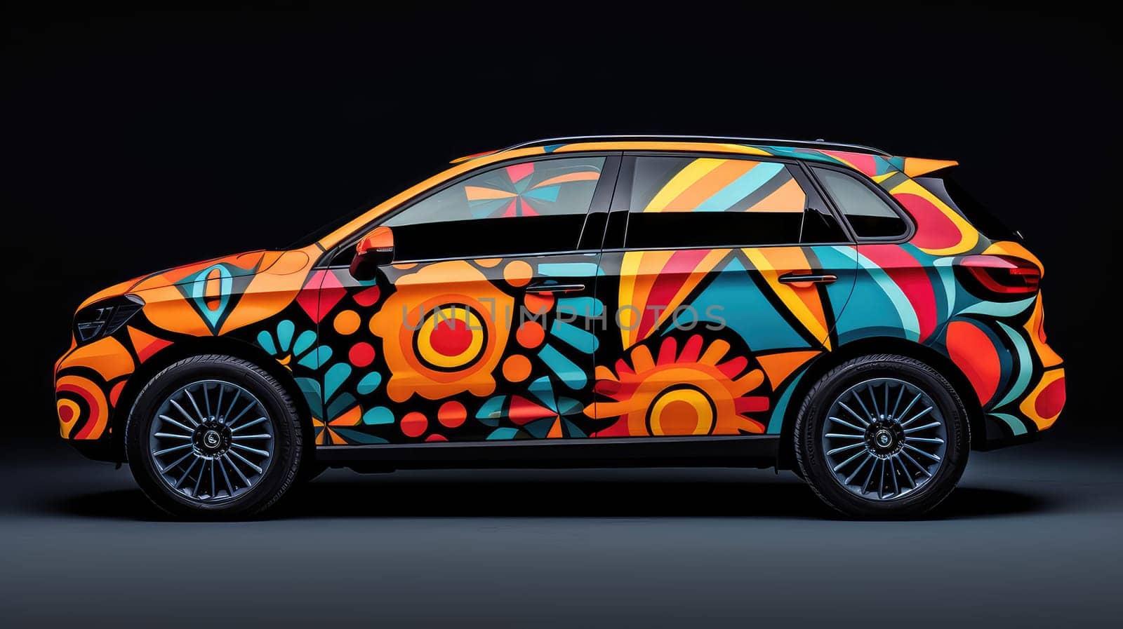 Car with geometric decal photo realistic illustration - Generative AI. by simakovavector