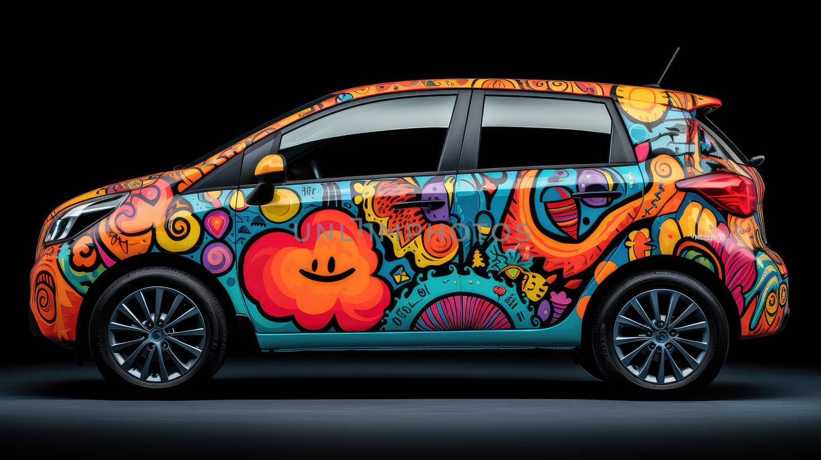 Car with colorful decal photo realistic illustration - Generative AI. by simakovavector