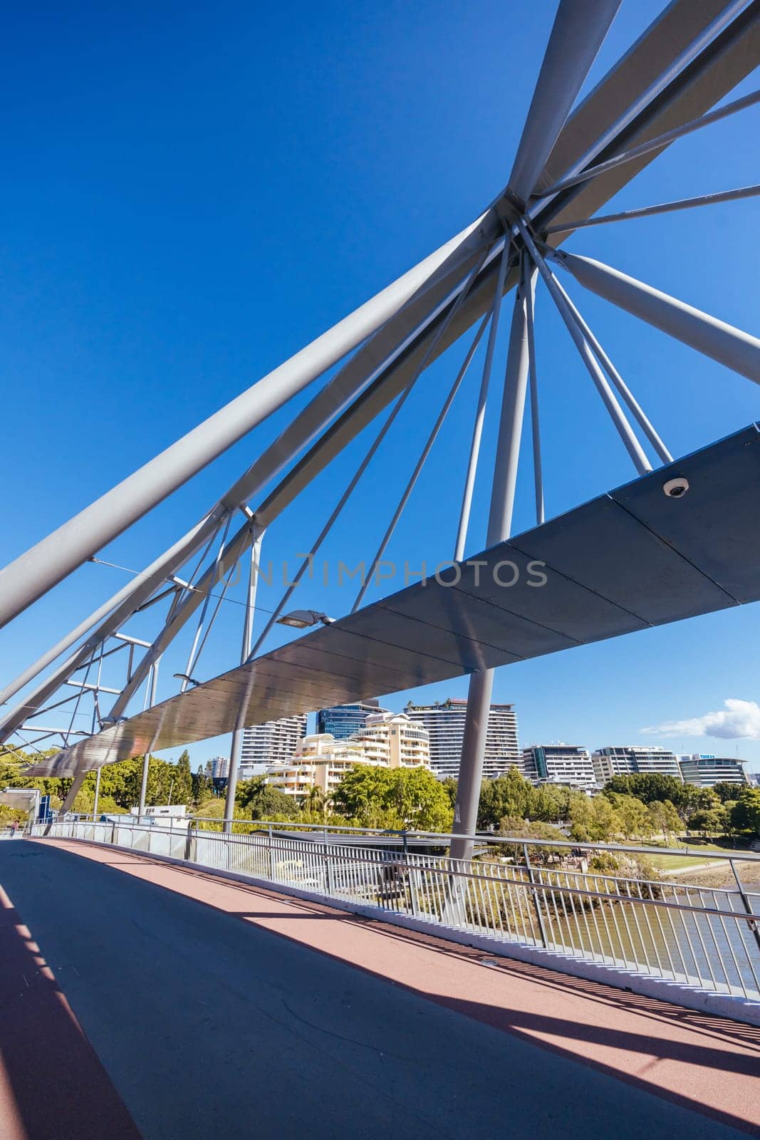 BRISBANE, AUSTRALIA - JULY 29 2023: Goodwill Bridge crossing the Brisbane River from Southbank to the CBD Brisbane, Queensland, Australia