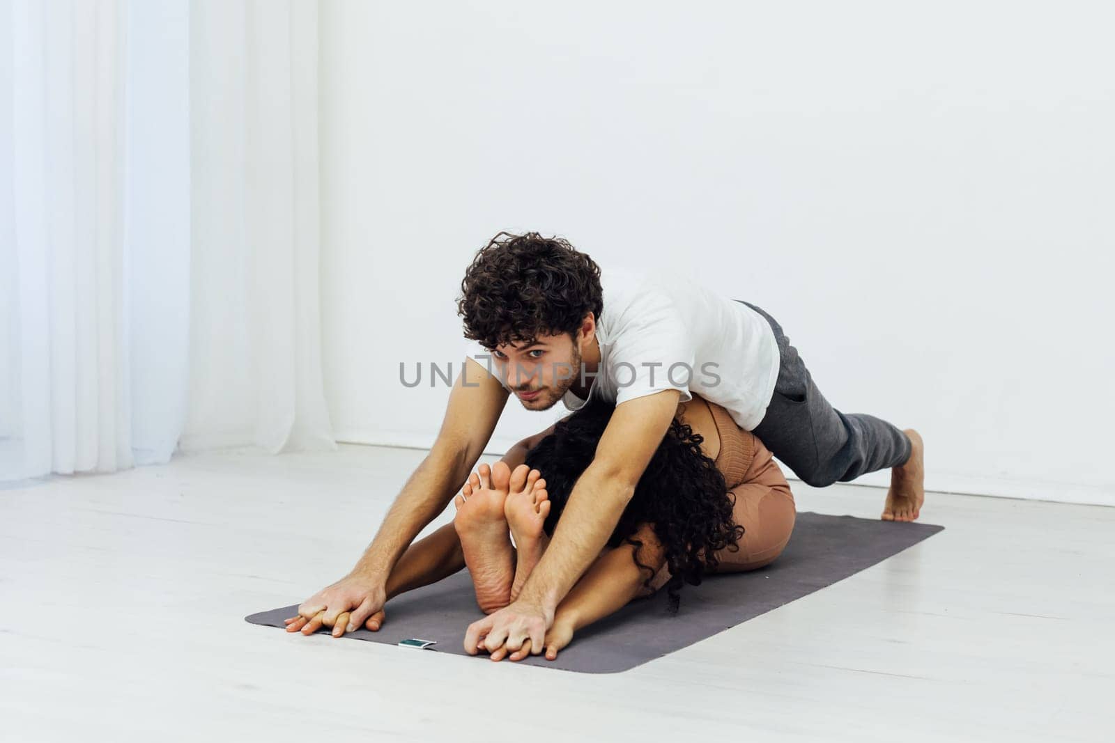 Exercises meditation asana lotus pose man and woman doing yoga