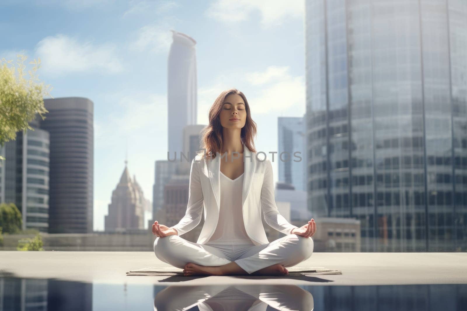 Woman doing yoga during break, work-life balance