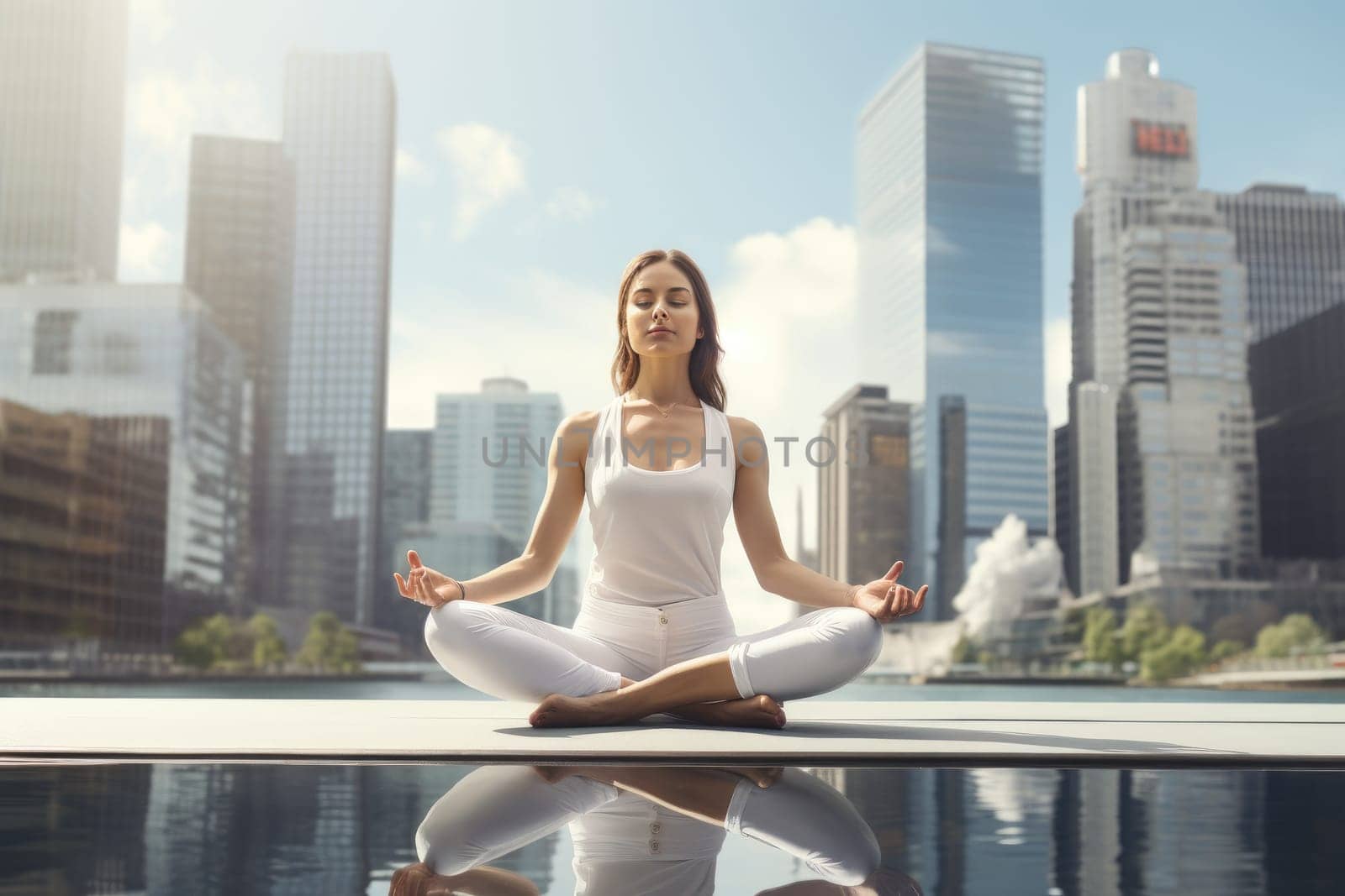 Woman doing yoga during break, work-life balance