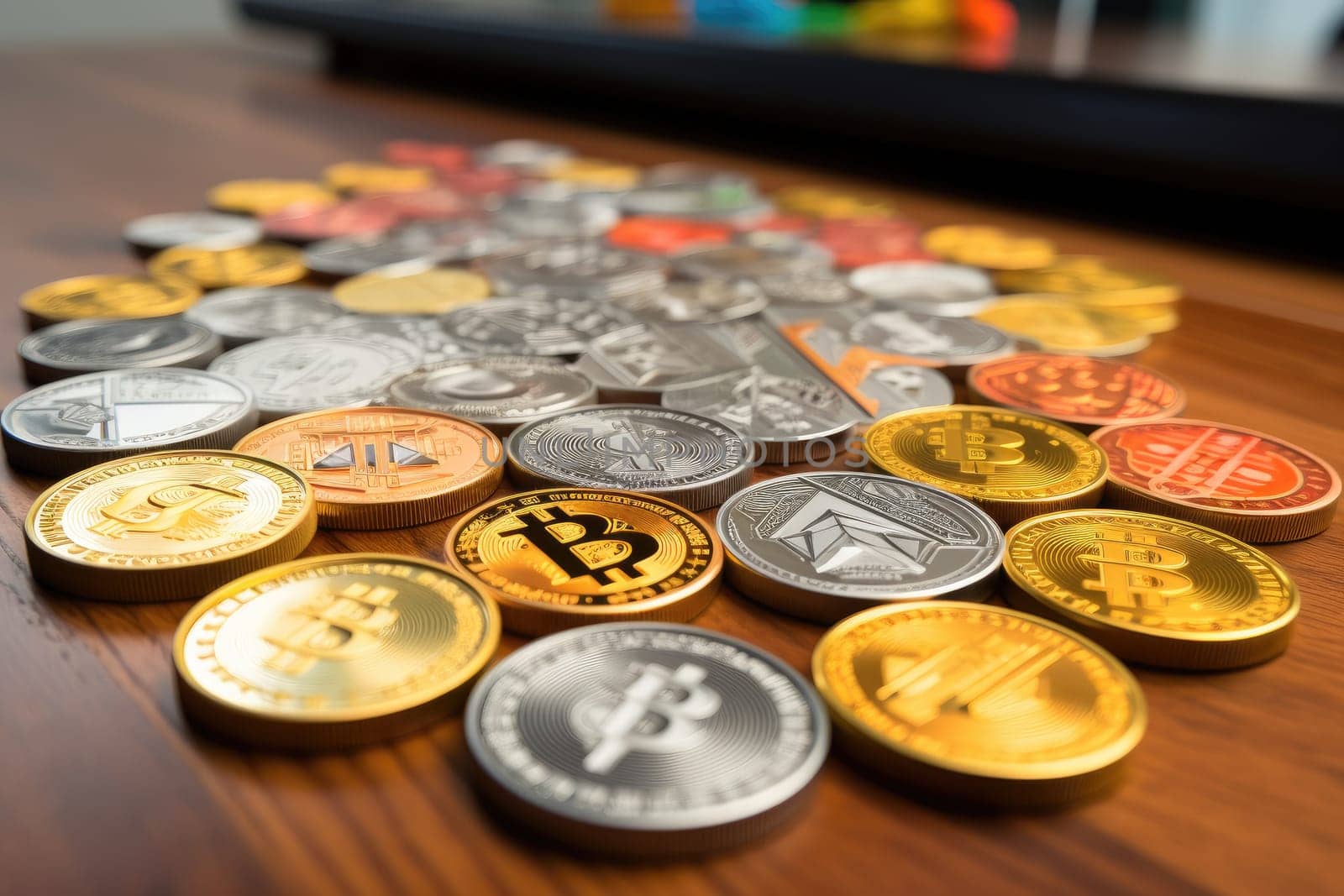 Coins of different cryptocurrencies. by Yurich32