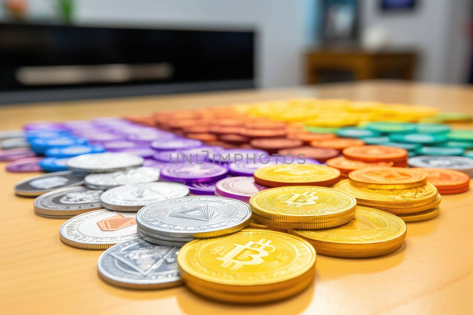 Coins of different cryptocurrencies. by Yurich32