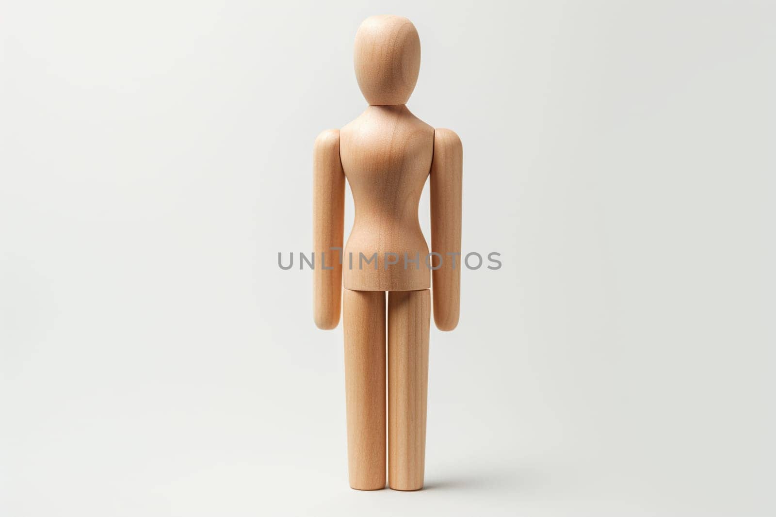 Figure wooden to model human on a white background. Generative AI by Vovmar