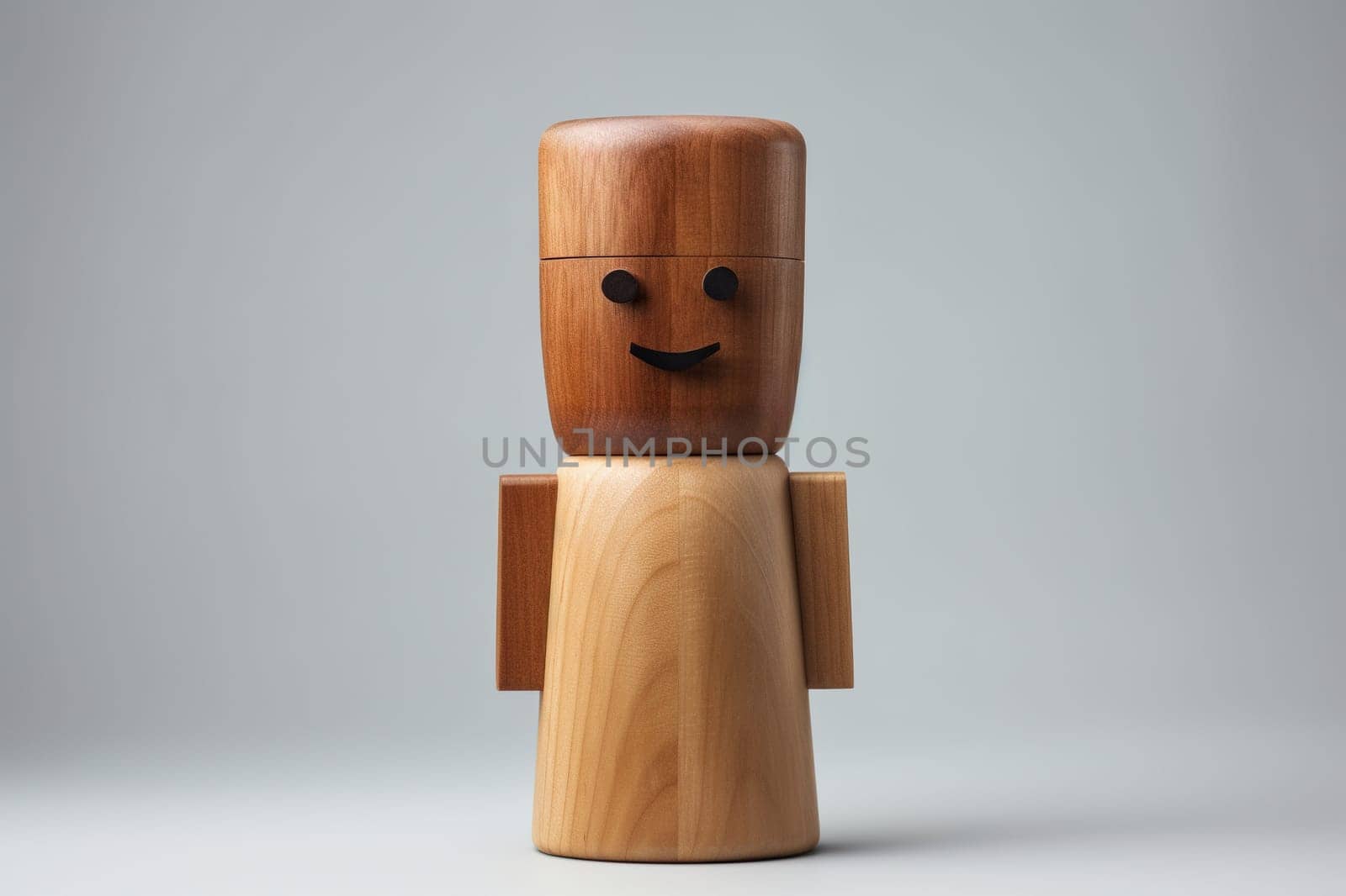 Wooden figurine of a man with a painted face.