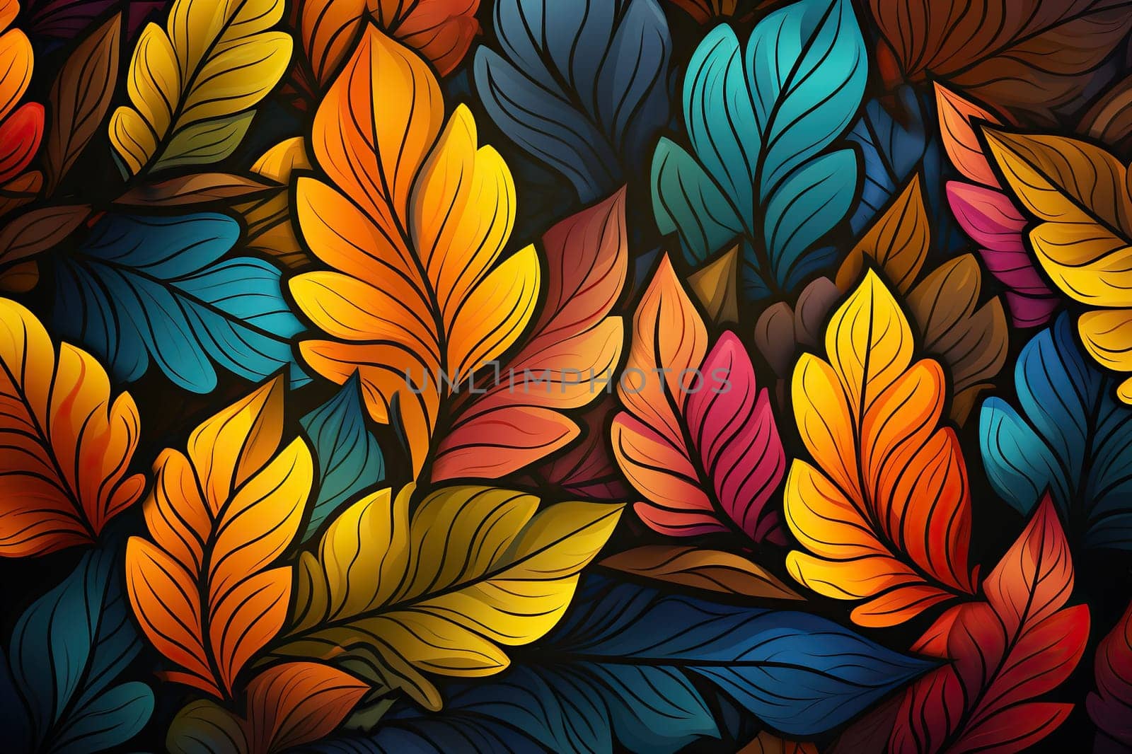 Pattern of colorful autumn leaves. Generated by artificial intelligence by Vovmar