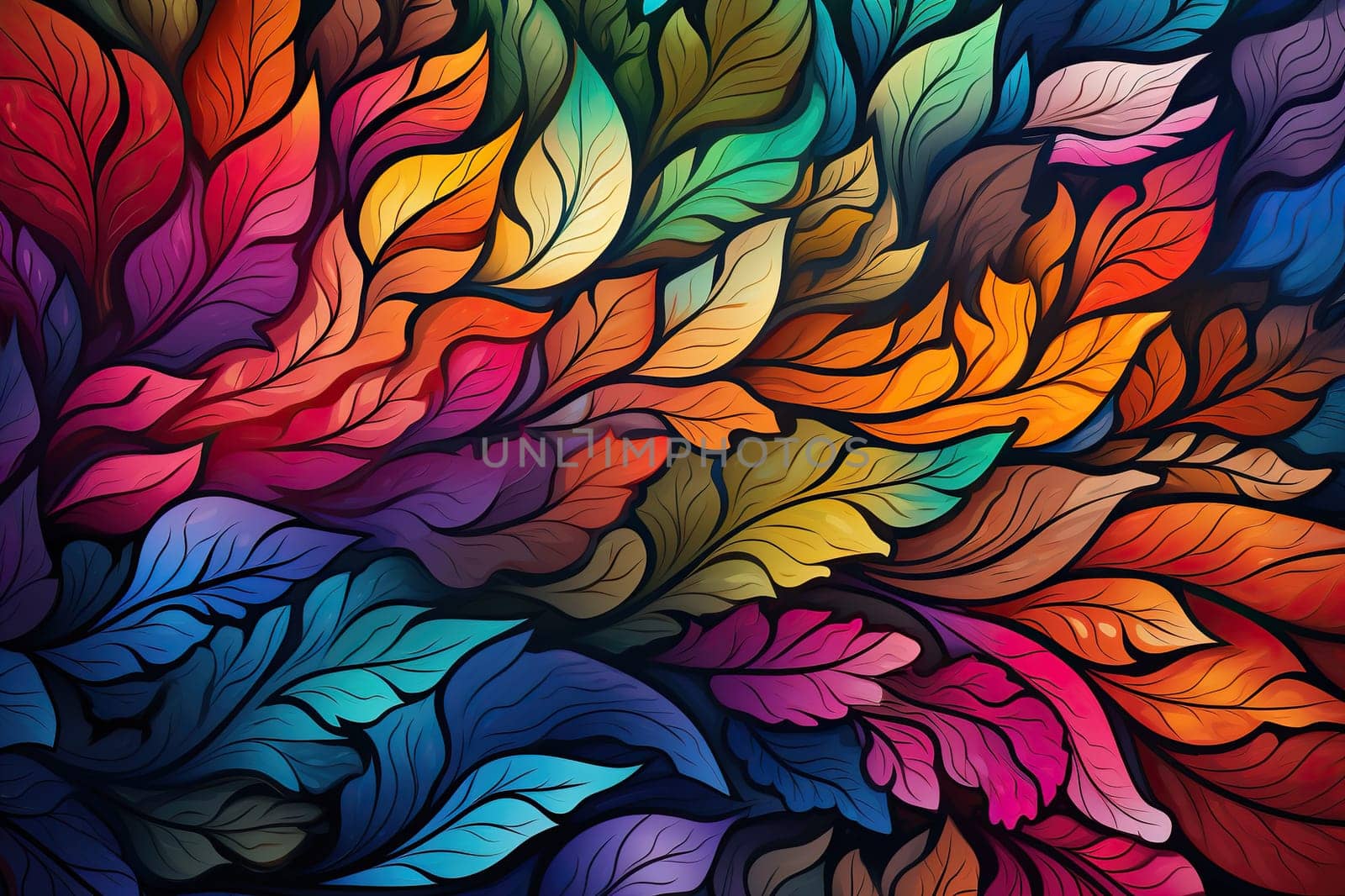 Pattern of colorful autumn leaves. Generated by artificial intelligence by Vovmar
