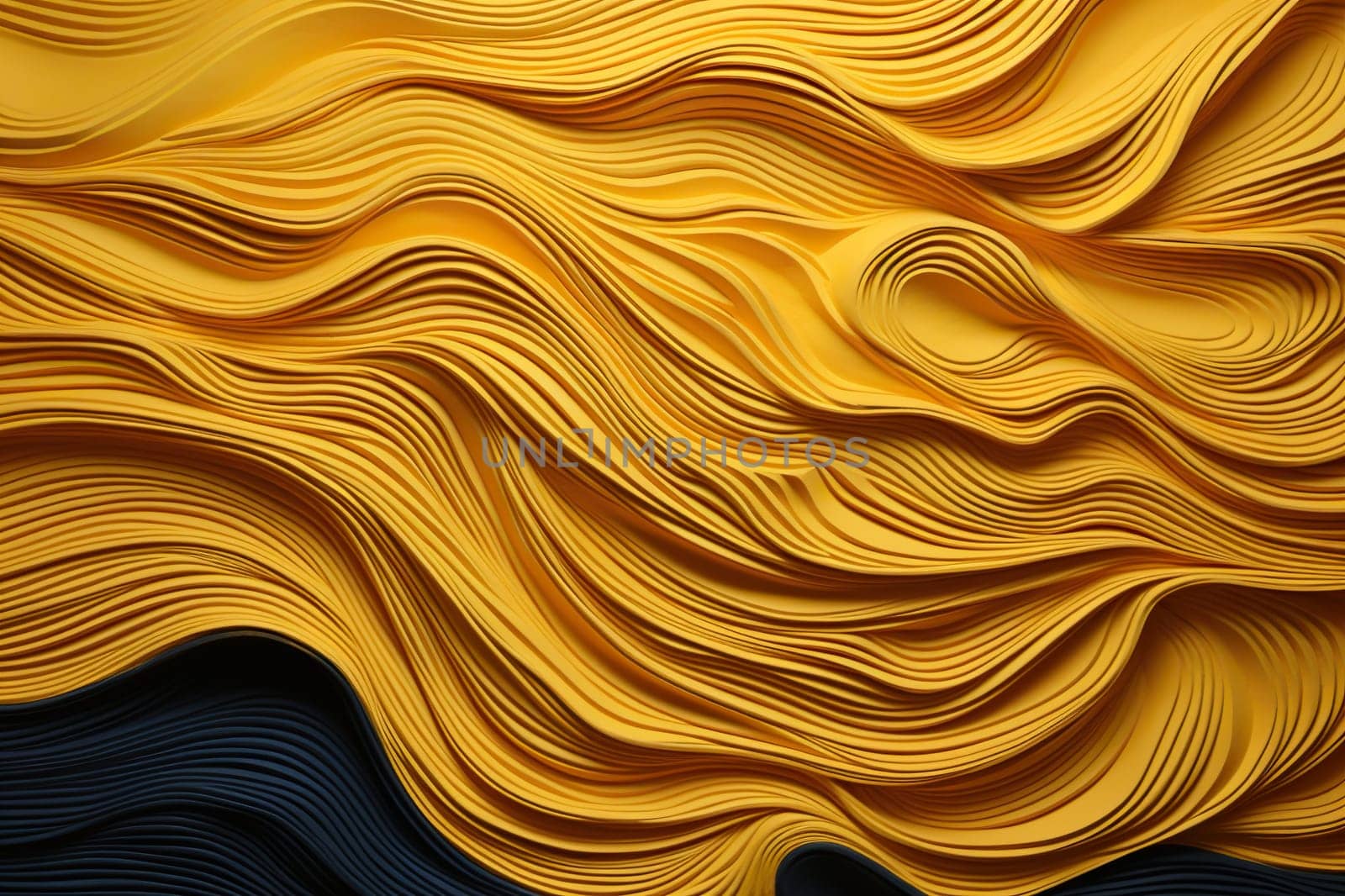 Wave patterns with yellow cut paper texture. Abstract background. Generated by artificial intelligence by Vovmar