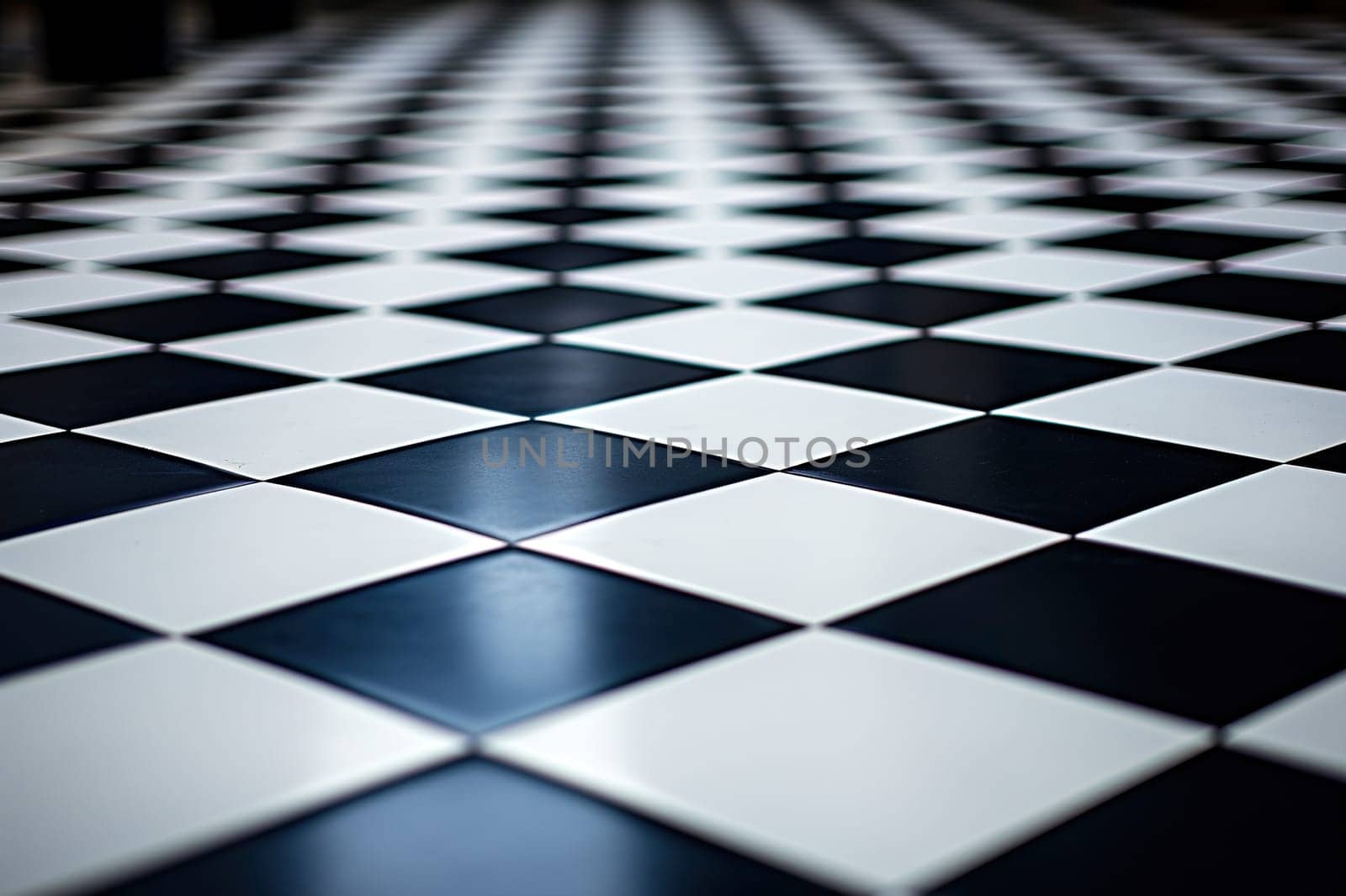 Checkerboard marble floor. The floor has a black and white diamond pattern. Generated by artificial intelligence by Vovmar