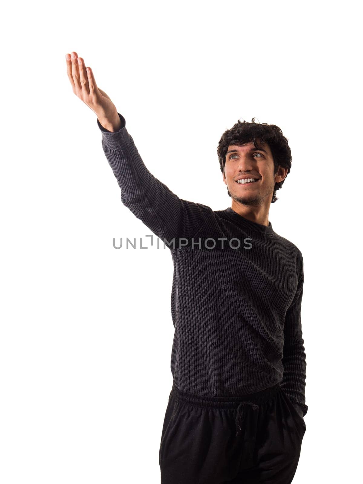 A Man in a Black Sweater Pointing at Something by artofphoto