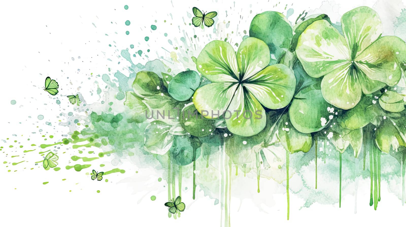 Captivating watercolor celebrates St. Patricks Day with a vivid depiction of the clover, a timeless symbol of luck and prosperity