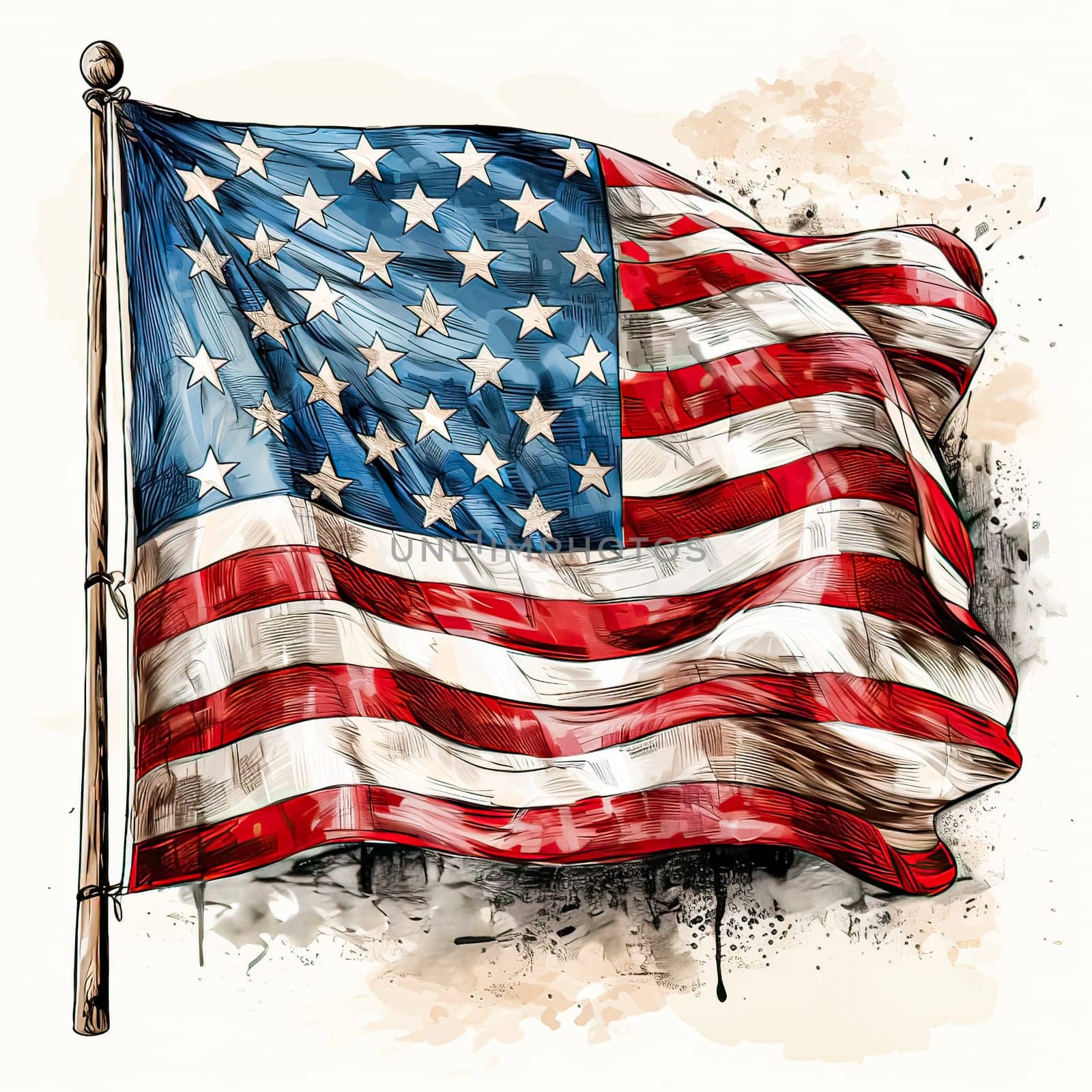A watercolor image of the US flag by Alla_Morozova93