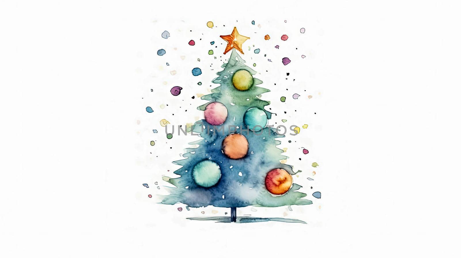 a watercolor masterpiece a Christmas tree adorned on a white background by Alla_Morozova93