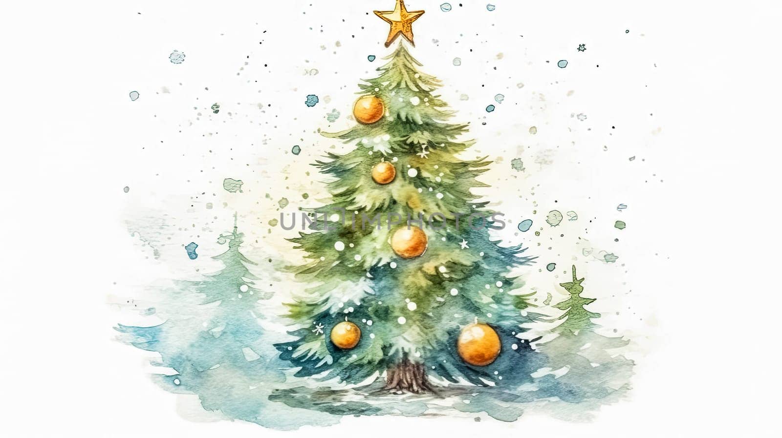 a watercolor masterpiece a Christmas tree adorned on a white background by Alla_Morozova93