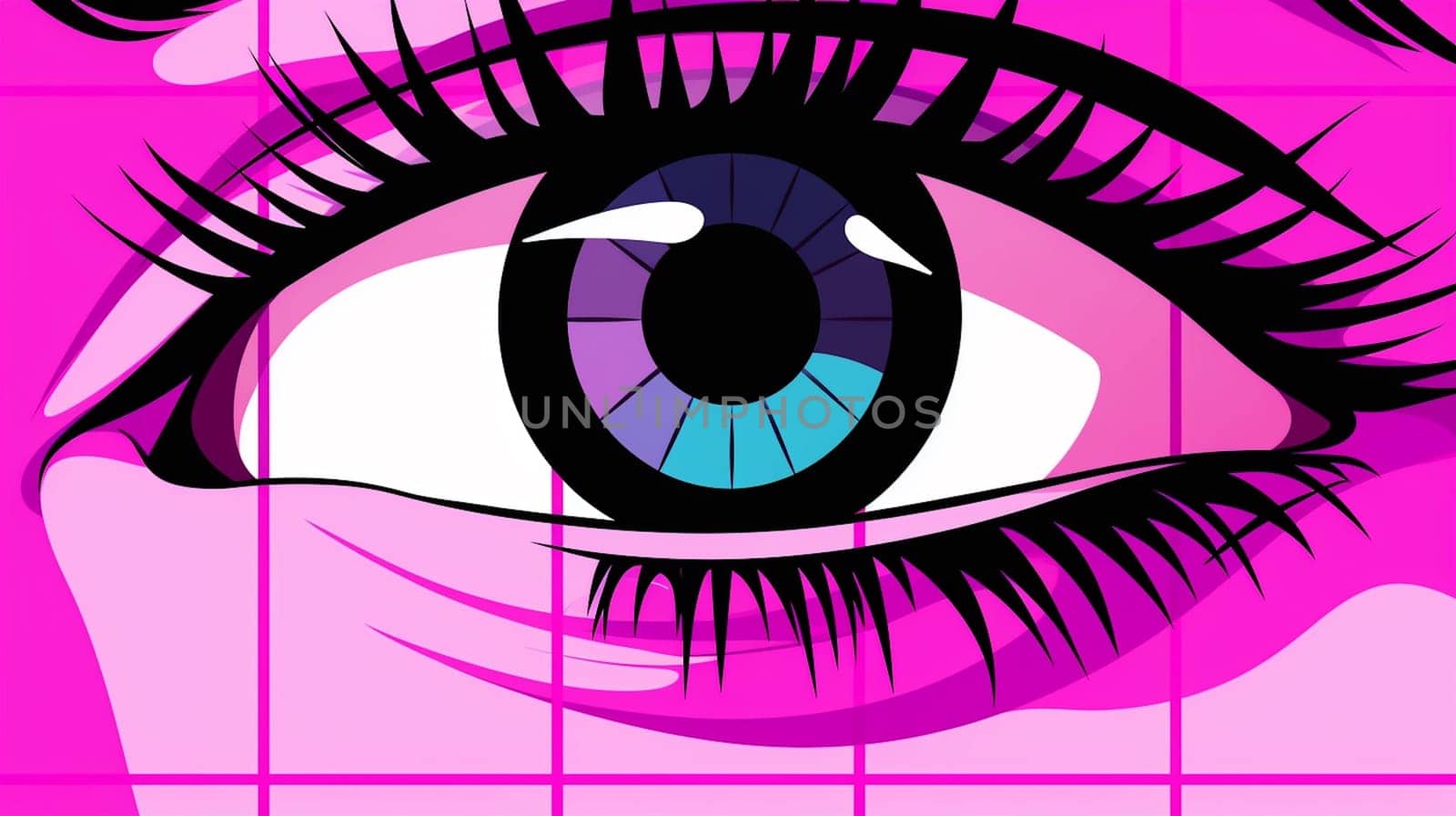Vaporwave style big sparkling anime eye . Print for a t-shirt, poster, cover. Ai Generative.