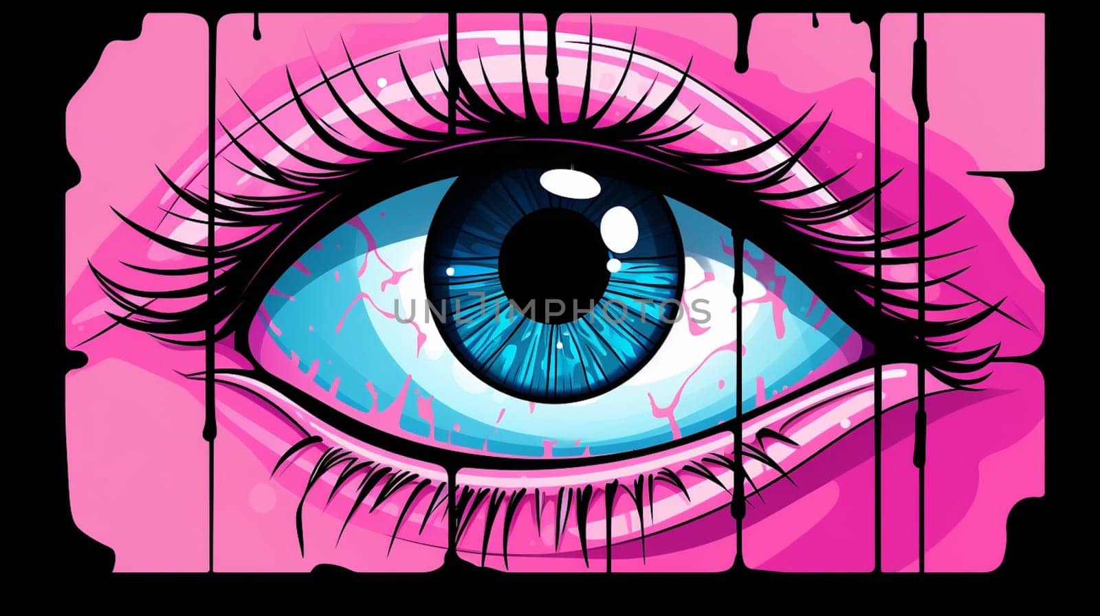 Vaporwave style big sparkling anime eye . Print for a t-shirt, poster, cover. Ai Generative by lucia_fox