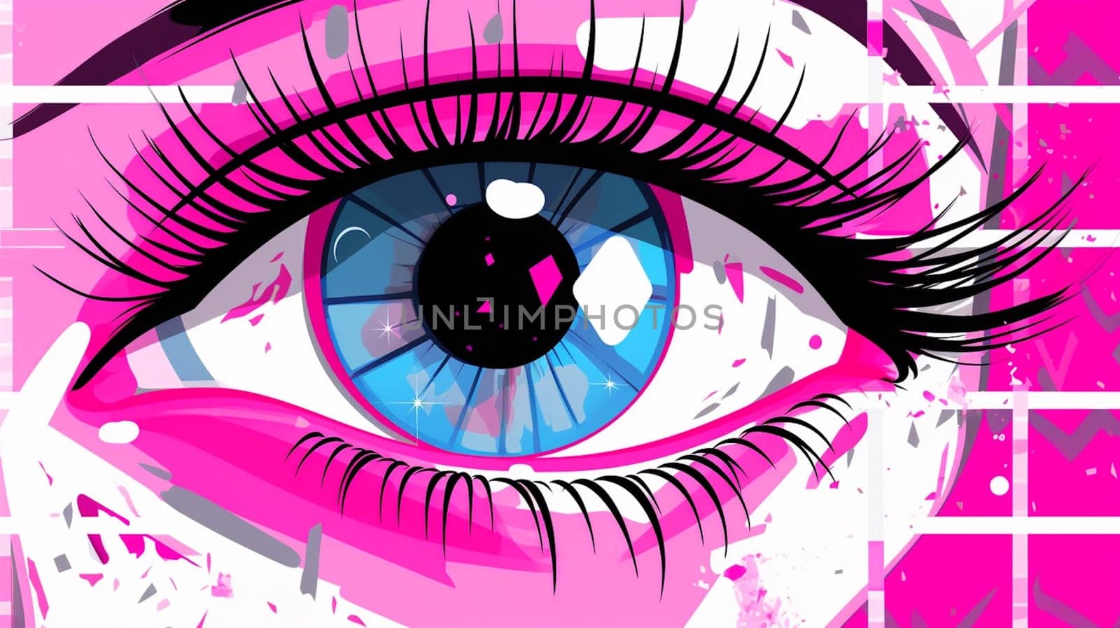 Vaporwave style big sparkling anime eye . Print for a t-shirt, poster, cover. Ai Generative.